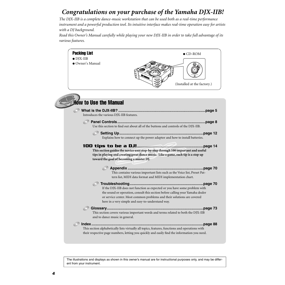 Packing list, How to use the manual | Yamaha DJX-IIB User Manual | Page 4 / 93