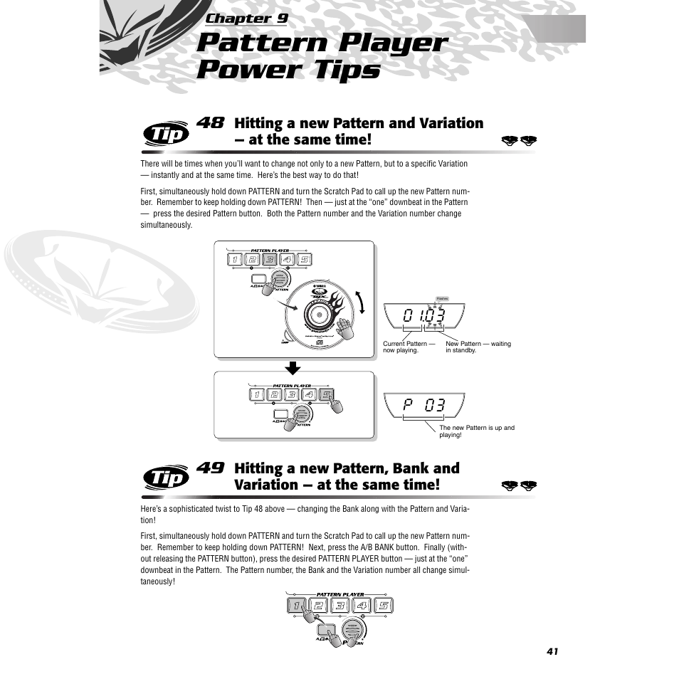 Chapter 9 pattern player power tips, Chapter 9, Pattern player power tips | Tip 48, Tip 49, 03 p 03 | Yamaha DJX-IIB User Manual | Page 41 / 93