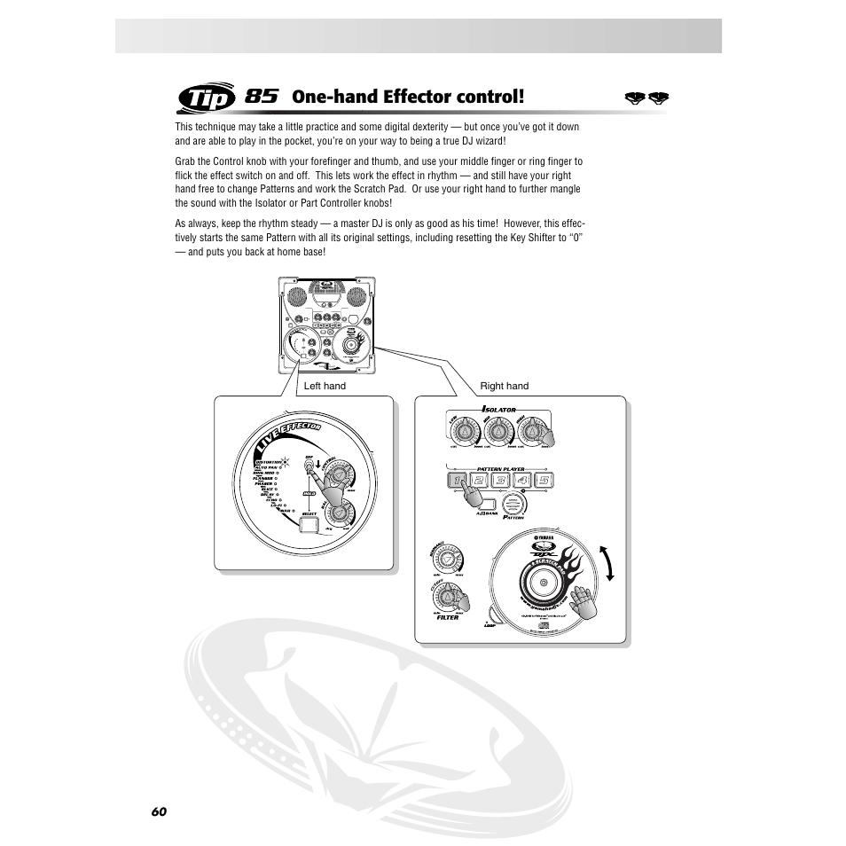 Tip 85 one-hand effector control, Tip 85, One-hand effector control | Yamaha DJX-IIB User Manual | Page 60 / 93