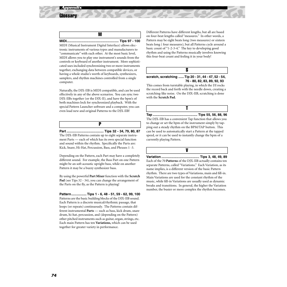 Glossary | Yamaha DJX-IIB User Manual | Page 74 / 93