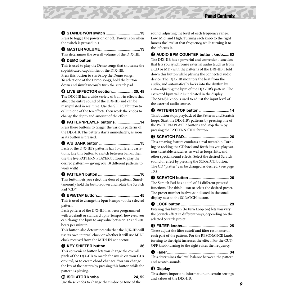 Panel controls | Yamaha DJX-IIB User Manual | Page 9 / 93