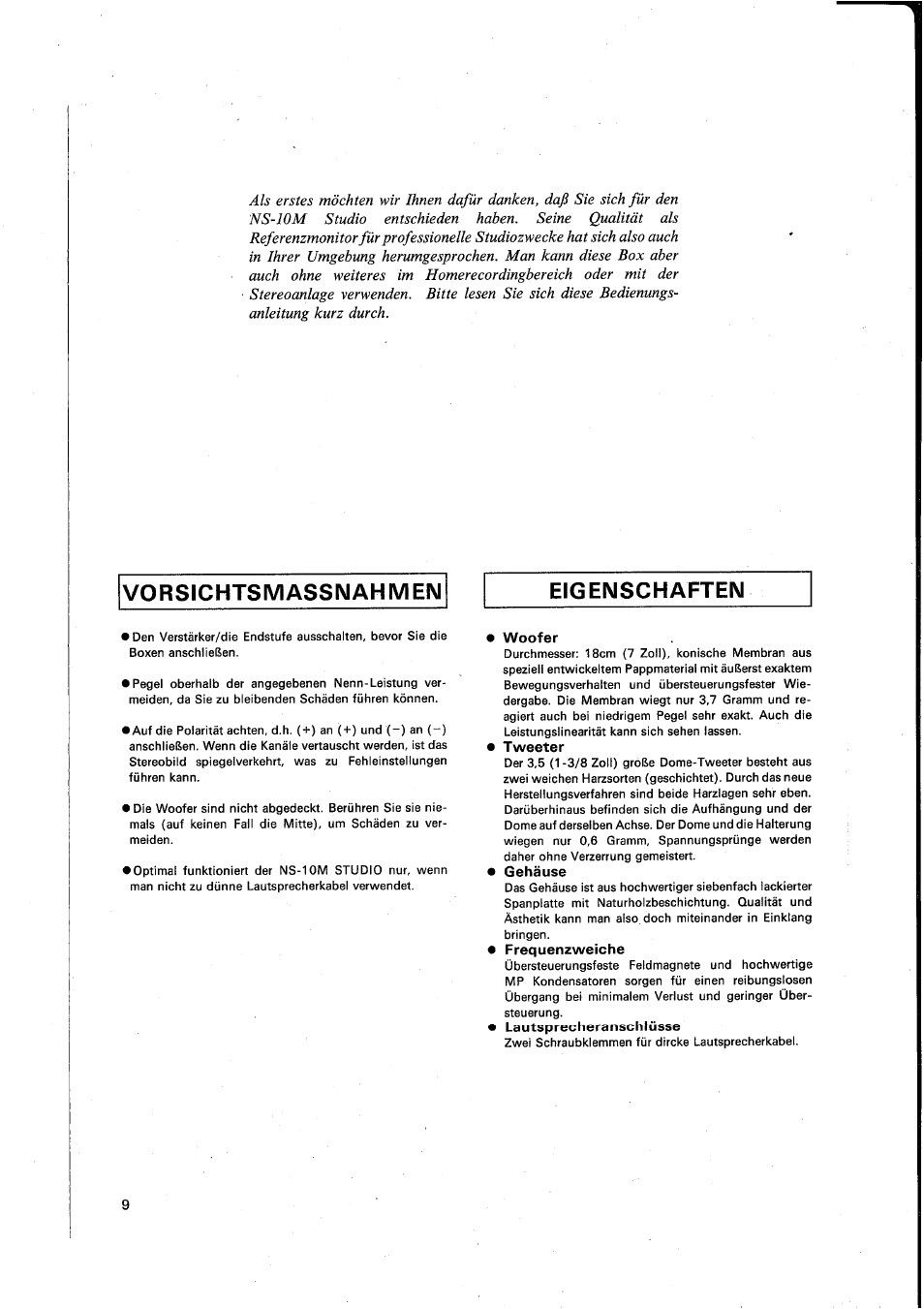 Vorsichtsmassnahmen eigenschaften | Yamaha NS-10M STUDIO User Manual | Page 10 / 14