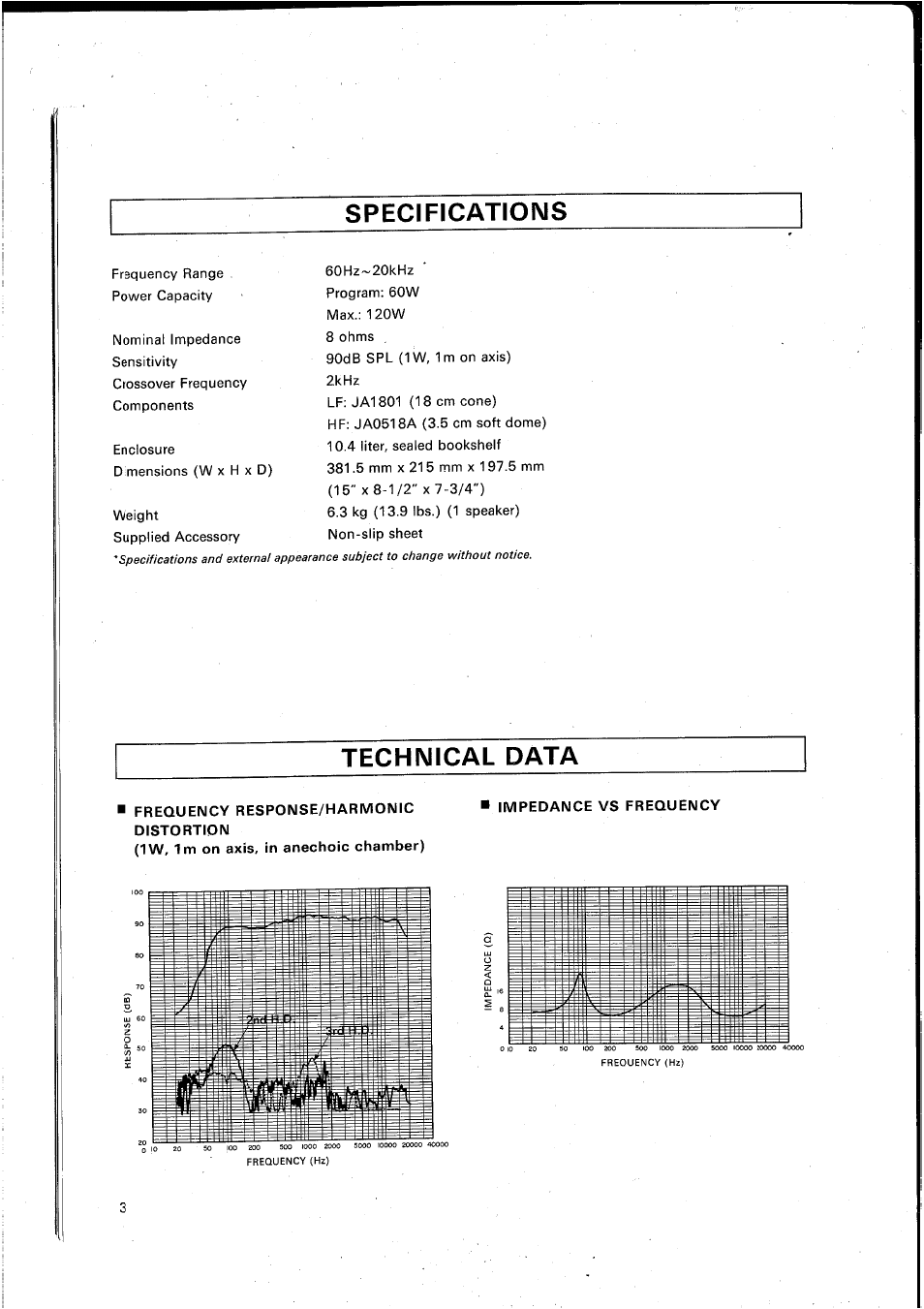 Specifications, Technical data | Yamaha NS-10M STUDIO User Manual | Page 4 / 14