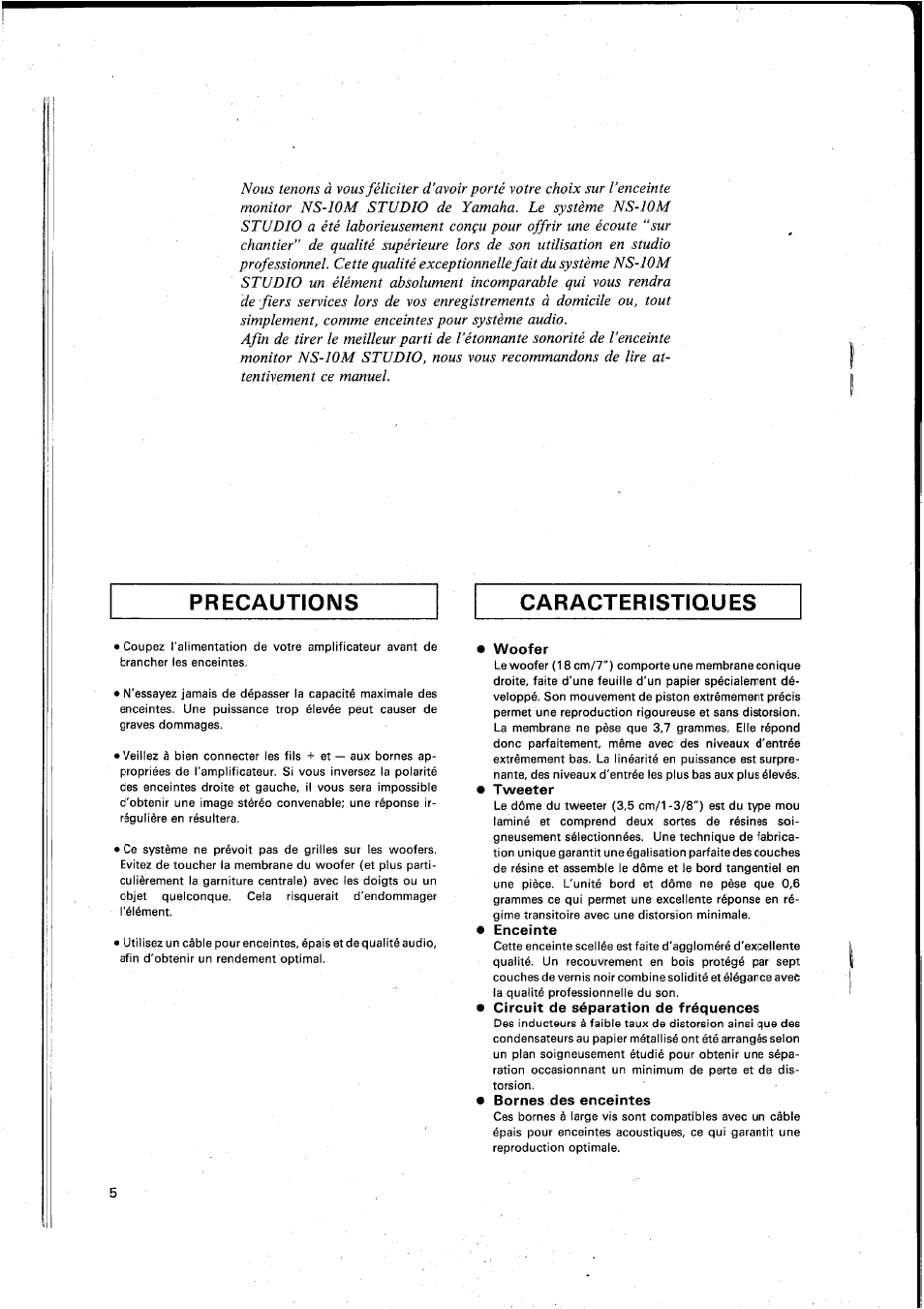 Precautions caracteristiques | Yamaha NS-10M STUDIO User Manual | Page 6 / 14