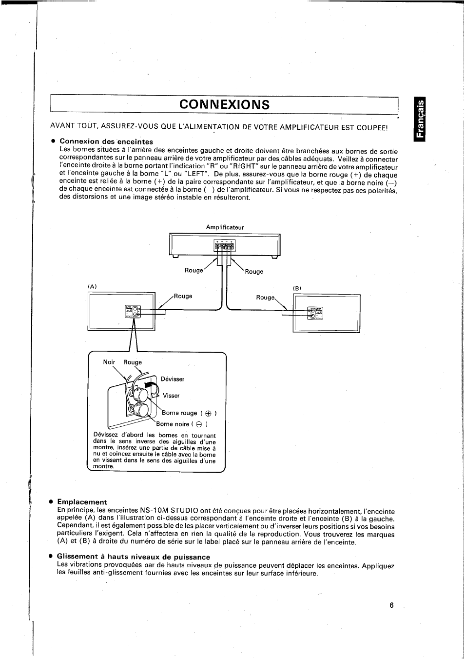 Connexions | Yamaha NS-10M STUDIO User Manual | Page 7 / 14