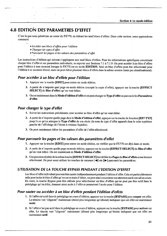 8 edition des parametres d'effet, Pour accéder à un bloc d'effets pour l'édition, Pour changer le type d'effet | 8 edition des parametres d’effet | Yamaha FX770 User Manual | Page 100 / 231