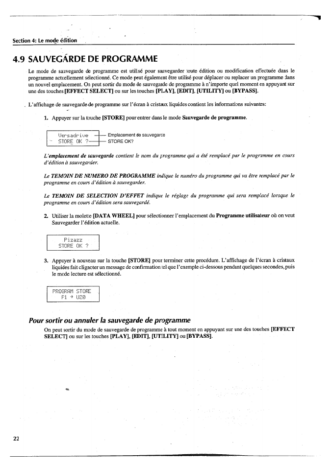 9 sauvegarde de programme, Pour sortir ou annuler la sauvegarde de programme | Yamaha FX770 User Manual | Page 101 / 231