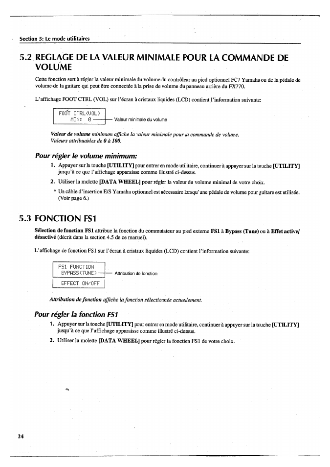 Pour régler le volume minimum, 3 fonction esi, Pour régler la fonction fsl | 3 fonction fsl | Yamaha FX770 User Manual | Page 103 / 231