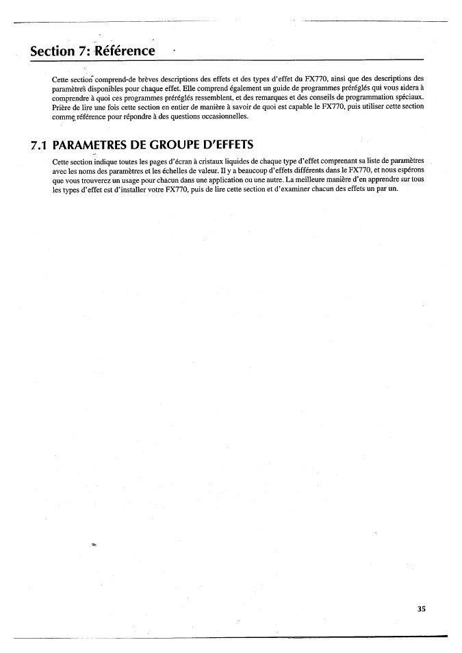 Section 7: référence, 1 parametres de groupe d'effets | Yamaha FX770 User Manual | Page 114 / 231