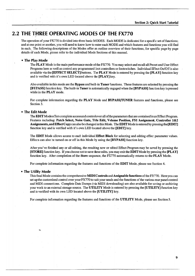 2 the thkee operating modes of the fx770, The play mode, The edit mode | The utility mode, 2 the three operating modes of the fx770 | Yamaha FX770 User Manual | Page 12 / 231