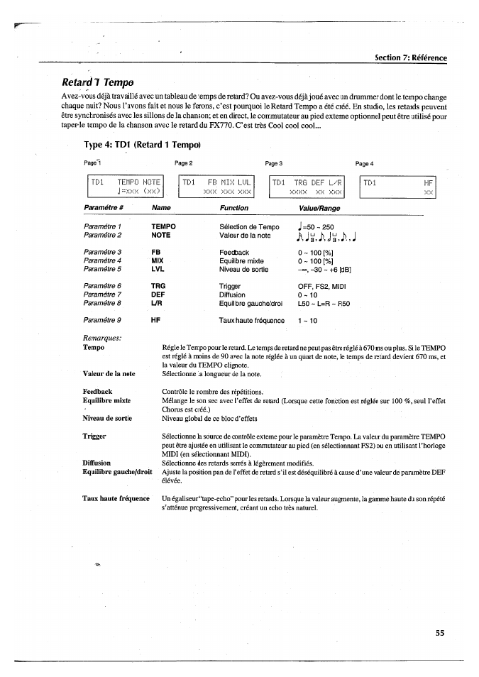 Retard 1 tempo, Type 4: tdl (retard 1 tempo) | Yamaha FX770 User Manual | Page 134 / 231