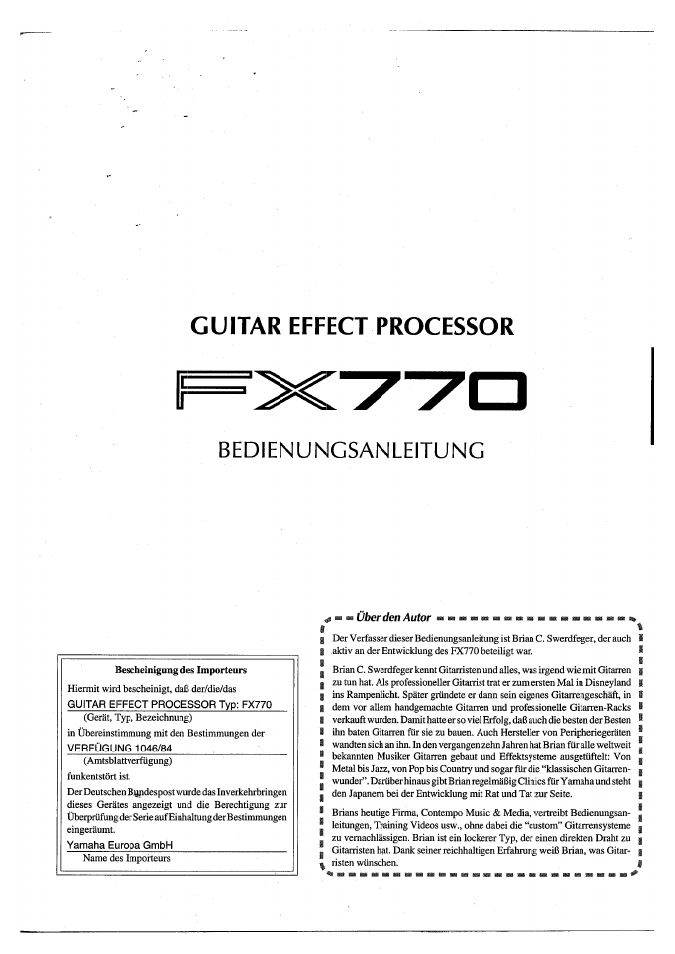 Bedienungsanleitung, Guitar effect processor | Yamaha FX770 User Manual | Page 154 / 231