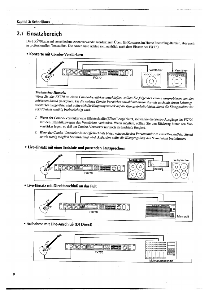 1 einsatzbereich, Konzerte mit combo-verstärkern | Yamaha FX770 User Manual | Page 163 / 231