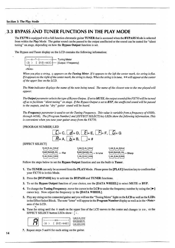 3 bypass and tuner functions in the play mode, C , d r | Yamaha FX770 User Manual | Page 17 / 231