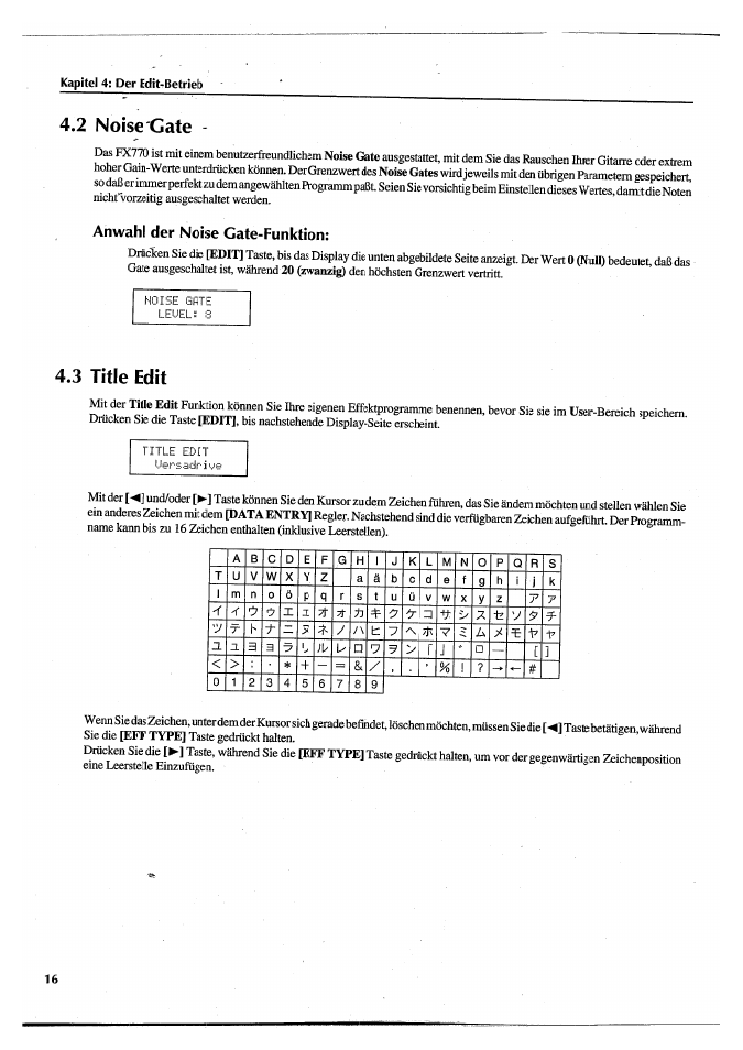 2 noise gate, Anwahl der noise gate-funktion, 3 title edit | P p j | Yamaha FX770 User Manual | Page 171 / 231