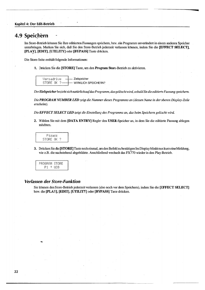 9 speichern, Verlassen der store-funktion | Yamaha FX770 User Manual | Page 177 / 231