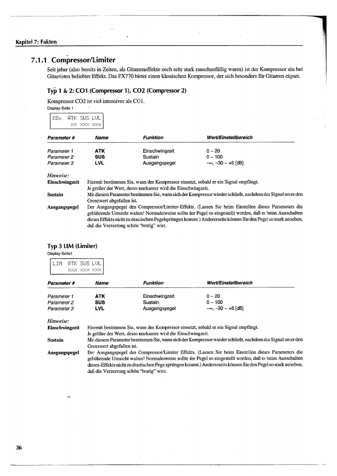 1 compressor/limiter, Typ 1 & 2: c01 (compressor 1), c02 (compressor 2), Typ 3 lim (limiter) | Yamaha FX770 User Manual | Page 191 / 231