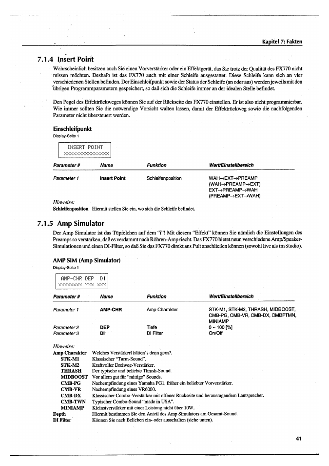 4 insert point, Einschleifpunkt, 5 amp simulator | Amp sim (amp simulator), 4 insert point 7.1.5 amp simulator | Yamaha FX770 User Manual | Page 196 / 231