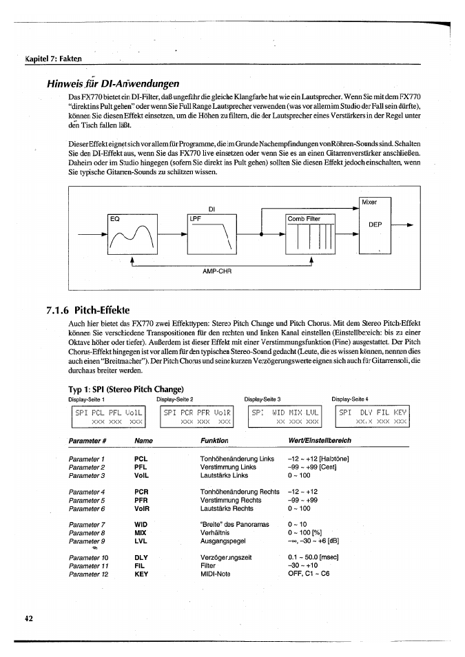 Hinweis für dl-anwendungen, 6 pitch-effekte, Typ 1: spi (stereo pitch change) | Yamaha FX770 User Manual | Page 197 / 231