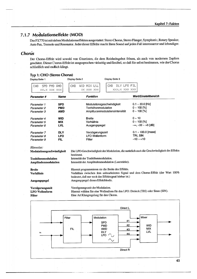 7 modulationbeffekte (mod), Chorus, 7 modulationseffekte (mod) | Yamaha FX770 User Manual | Page 200 / 231