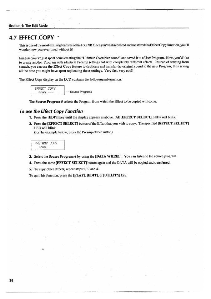 7 effect copy, To use the effect copy function | Yamaha FX770 User Manual | Page 23 / 231