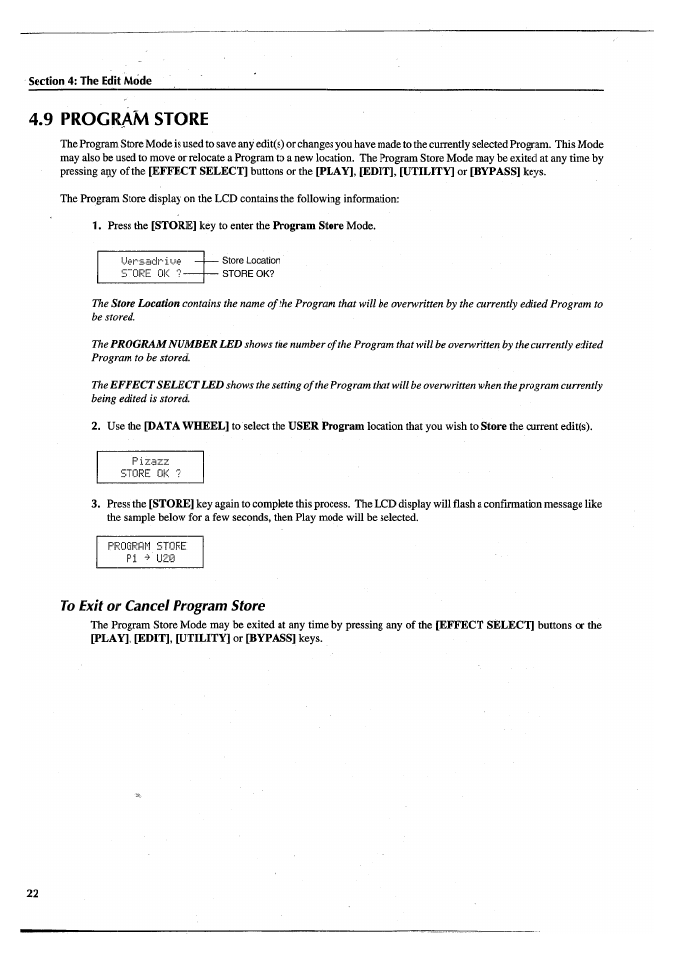 9 program store, To exit or cancel program store | Yamaha FX770 User Manual | Page 25 / 231