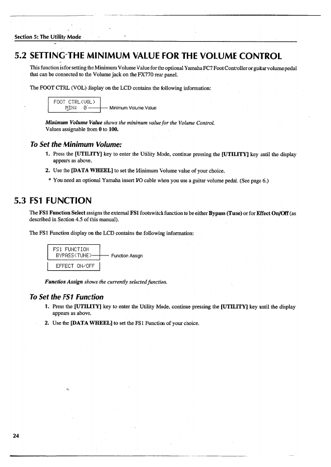 2 setting the minimum value for the volume control, To set the minimum volume, 3 fsl function | To set the fsl function | Yamaha FX770 User Manual | Page 27 / 231