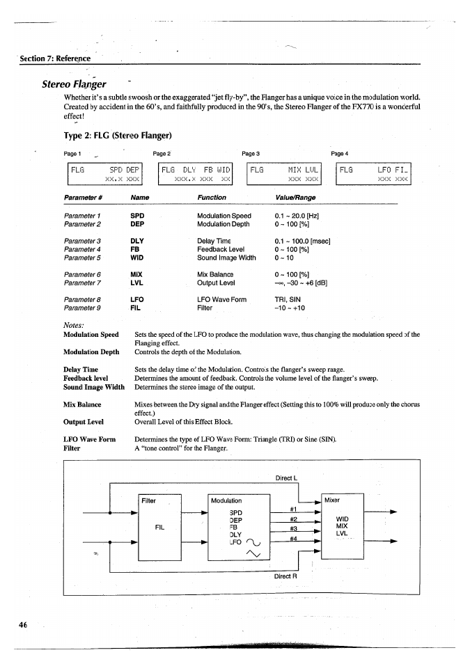 Stereo flanger, Type 2: flg (stereo flanger) | Yamaha FX770 User Manual | Page 49 / 231