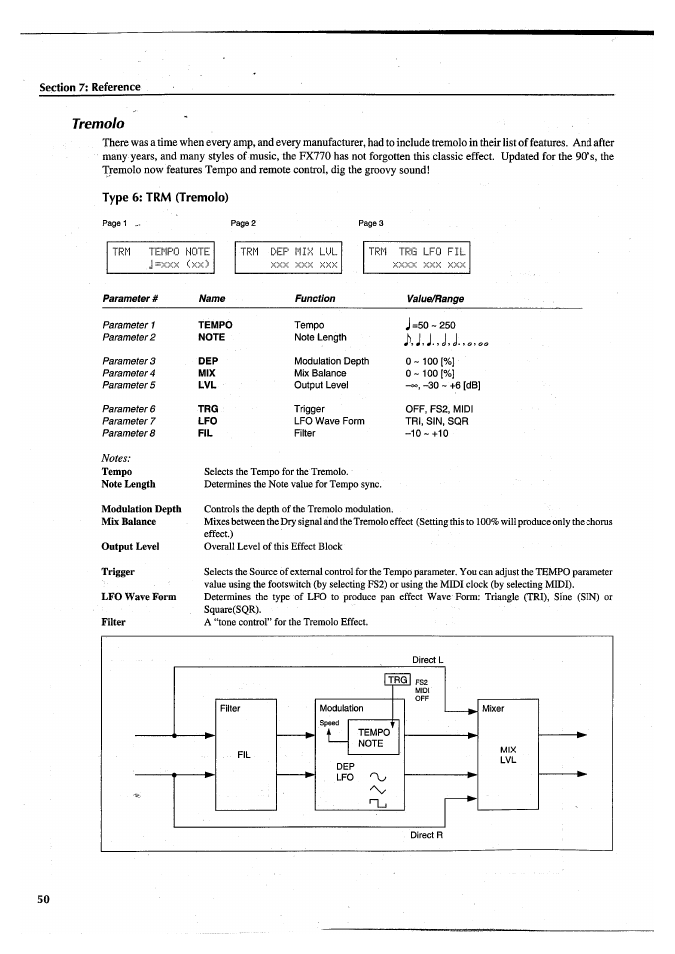 Tremolo, Type 6: trm (tremolo) | Yamaha FX770 User Manual | Page 53 / 231