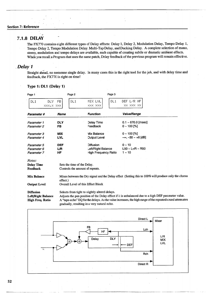 8 delay, Delay 1 | Yamaha FX770 User Manual | Page 55 / 231