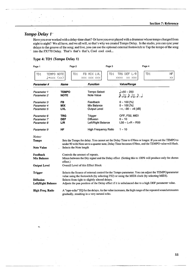 Tempo delay 1 | Yamaha FX770 User Manual | Page 58 / 231