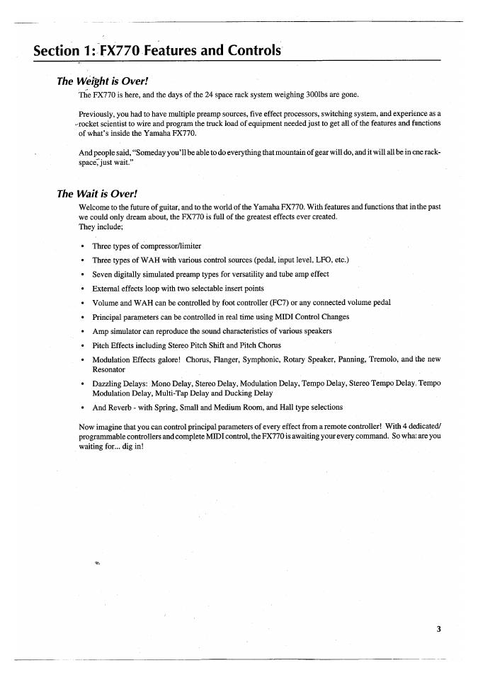 Section 1: fx770 features and controls, The weight is over, The wait is over | Yamaha FX770 User Manual | Page 6 / 231