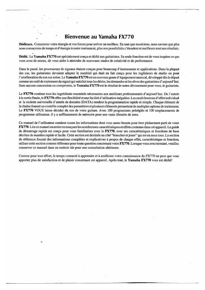Bienvenue au yamaha fx770 | Yamaha FX770 User Manual | Page 79 / 231
