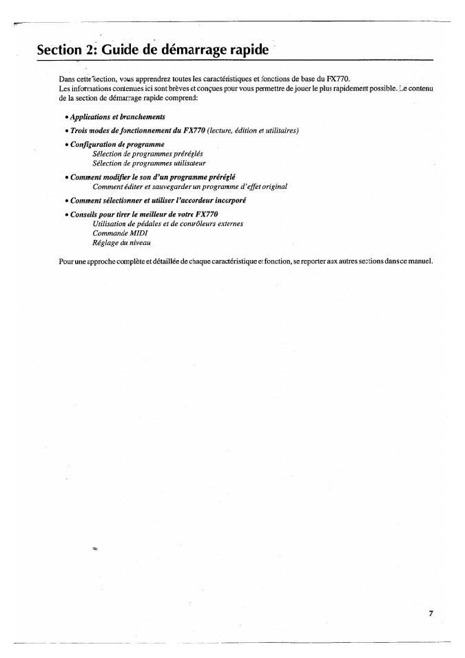 Section 2: guide de démarrage rapide | Yamaha FX770 User Manual | Page 86 / 231