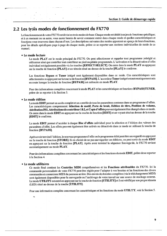 2 les trois modes de fonctionnement du fx770, Le mode lecture, Le mode édition | Le mode utilitaires | Yamaha FX770 User Manual | Page 88 / 231
