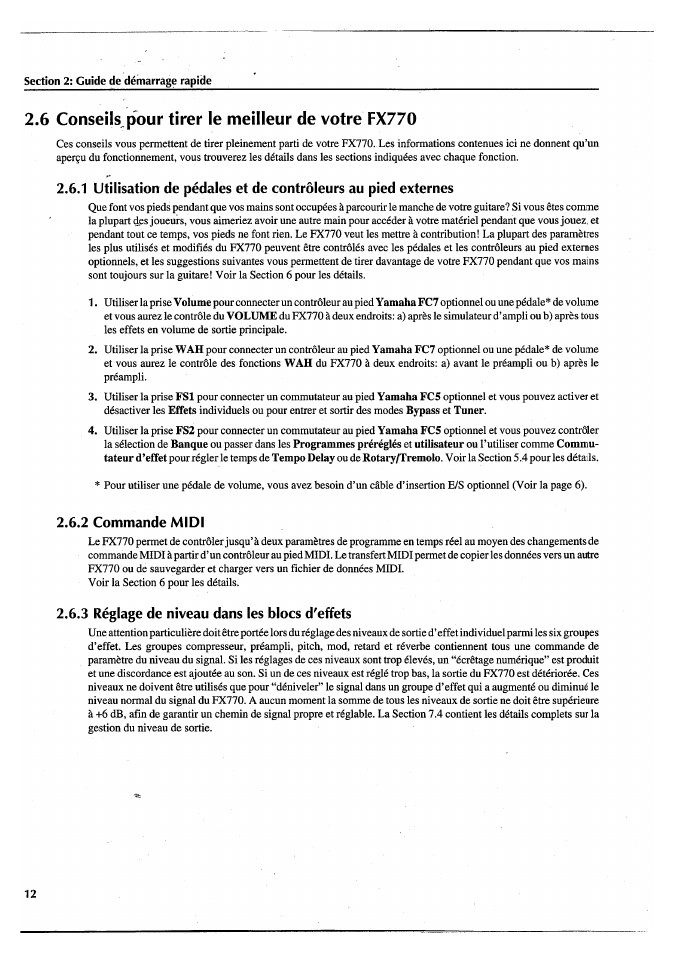 6 conseils pour tirer le meilleur de votre fx770, 2 commande midi, 3 réglage de niveau dans les blocs d'effets | Yamaha FX770 User Manual | Page 91 / 231