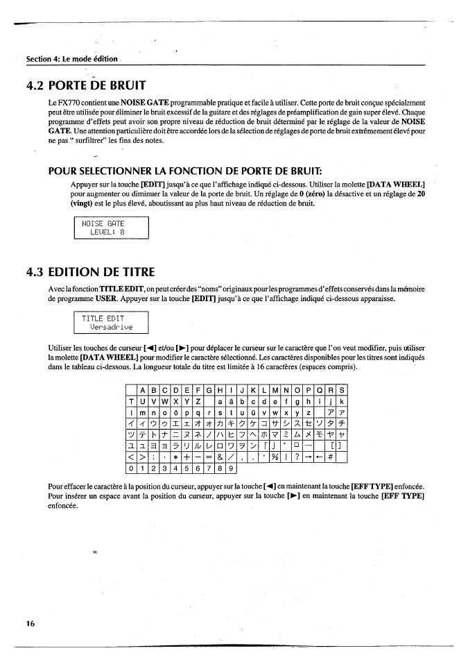 2 porte de bruit, Pour selectionner la fonction de porte de bruit, 3 edition de titre | Yamaha FX770 User Manual | Page 95 / 231