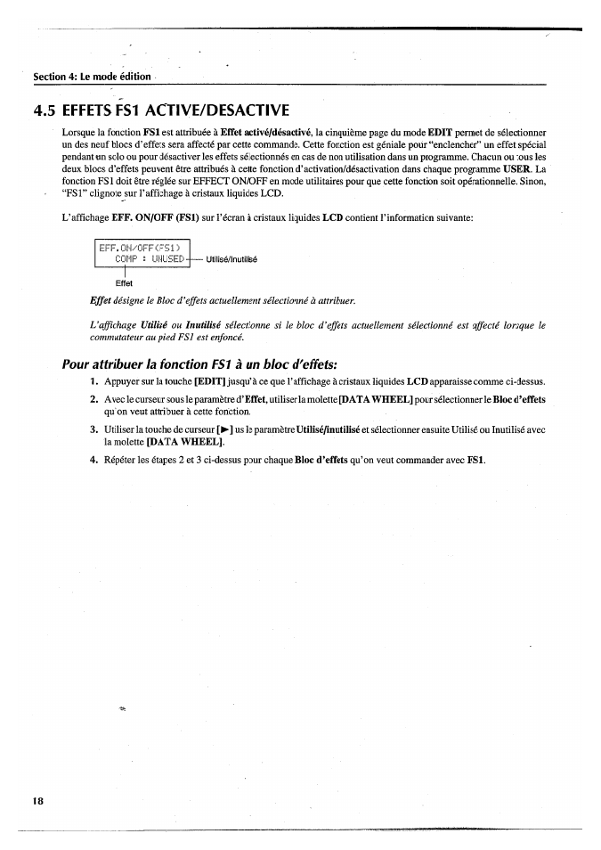 5 effets fs1 active/desactive, Pour attribuer la fonction fsl à un bloc d'effets, 5 effets fsl active/desactive | Yamaha FX770 User Manual | Page 97 / 231