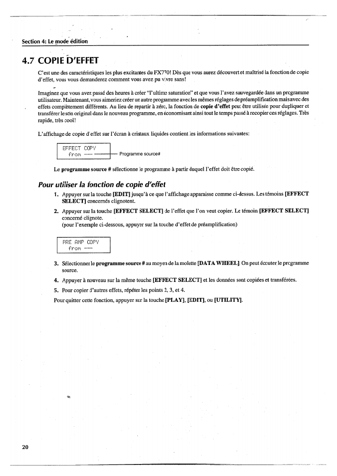 7 copie d'effet, Pour utiliser la fonction de copie d'effet, 7 copie d’effet | Yamaha FX770 User Manual | Page 99 / 231