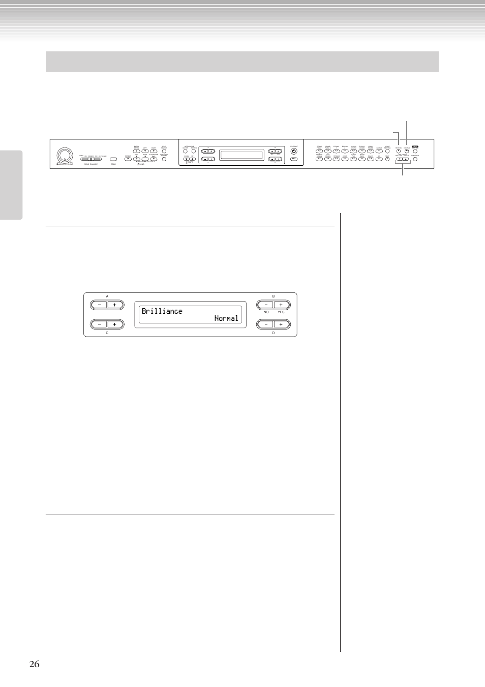 音に変化を付ける(ブリリアンス/リバーブ/コーラス), Brilliance normal | Yamaha CLP-270 User Manual | Page 26 / 148