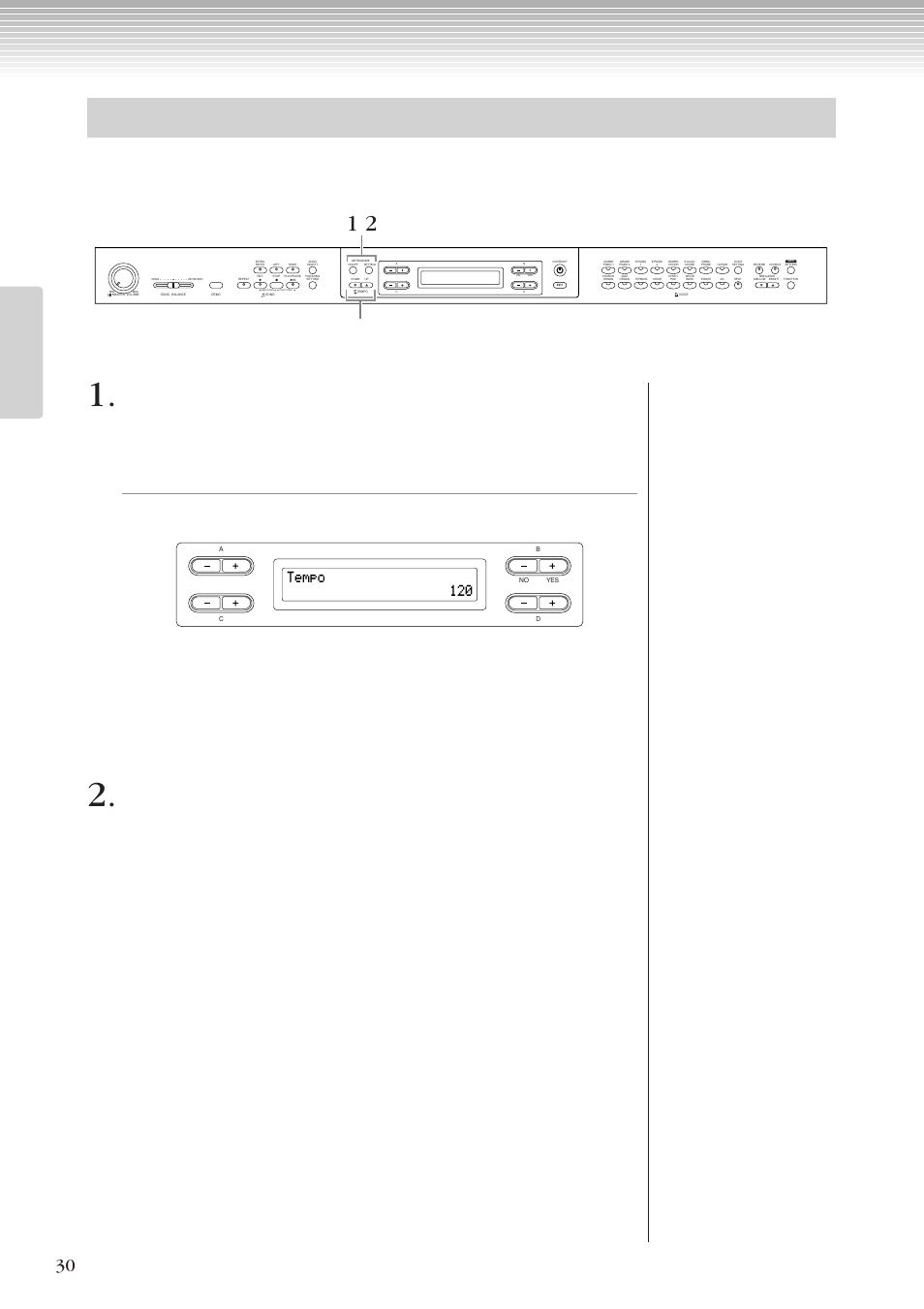 メトロノームを使う, Tempo 120 | Yamaha CLP-270 User Manual | Page 30 / 148