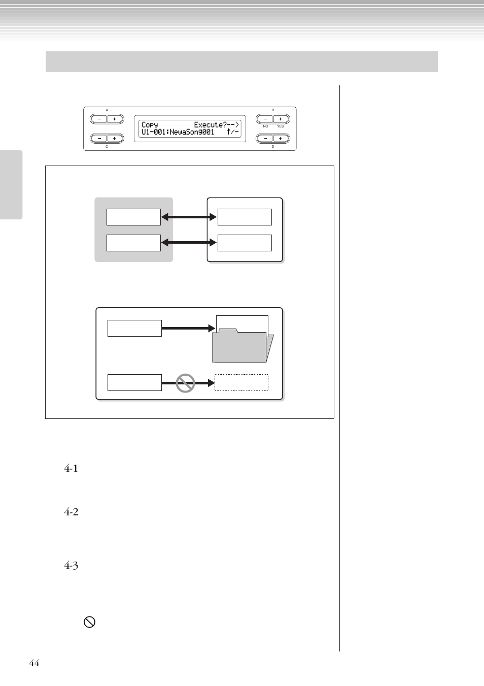 曲をコピーする「copy (コピー) | Yamaha CLP-270 User Manual | Page 44 / 148