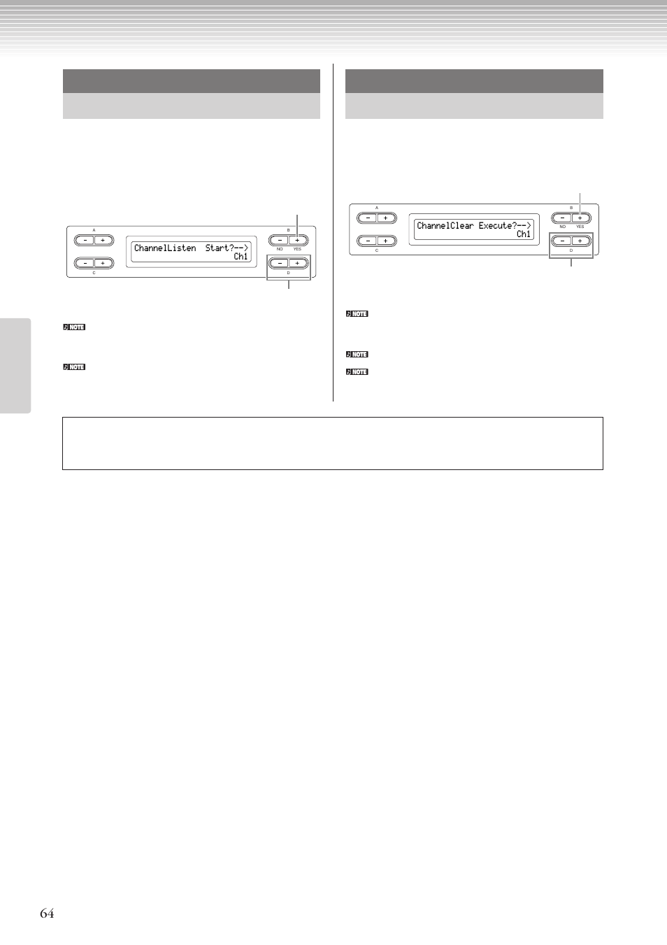 Channellisten start?--> ch1, Channelclear execute?--> ch1 | Yamaha CLP-270 User Manual | Page 64 / 148