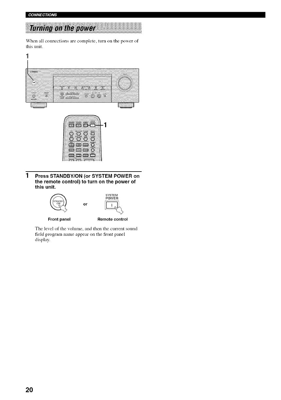 Turning on the power, 0 :0 g | Yamaha HTR-5830 User Manual | Page 24 / 67