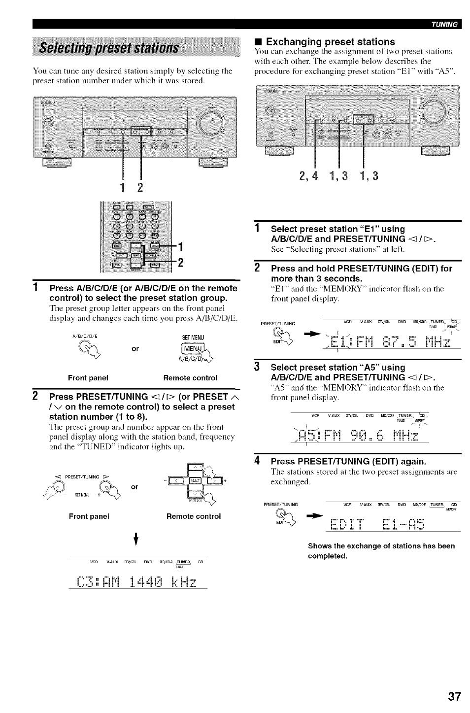 Selecting preset stations | Yamaha HTR-5830 User Manual | Page 41 / 67