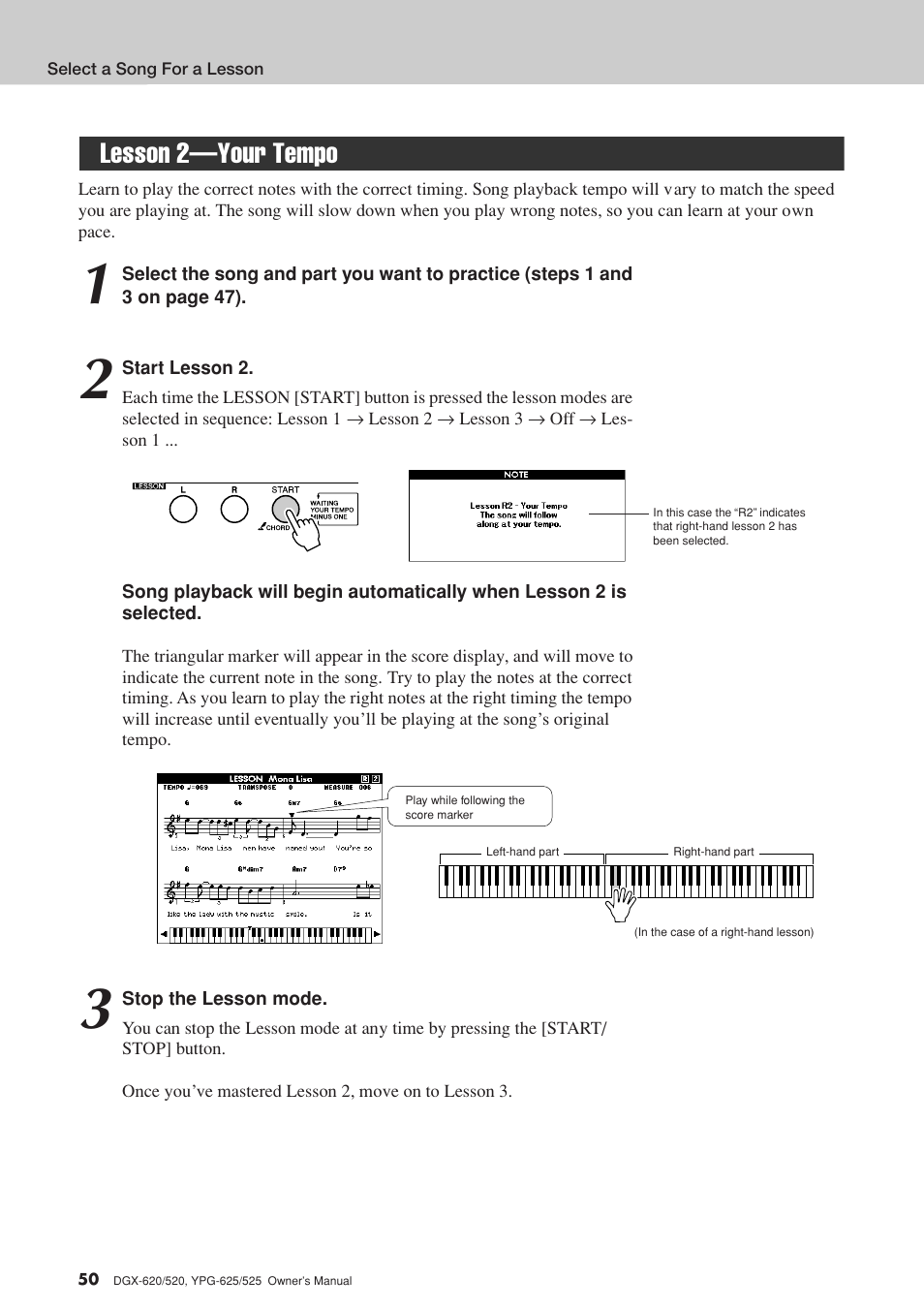 Lesson 2-your tempo, Lesson 2—your tempo | Yamaha EN Keyboard User Manual | Page 50 / 142