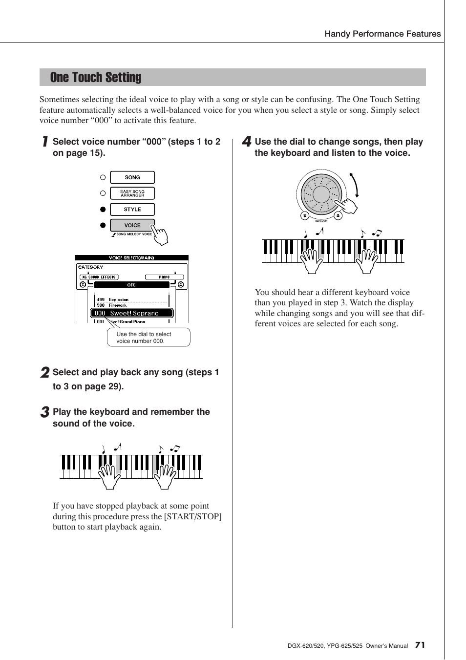 One touch setting | Yamaha EN Keyboard User Manual | Page 71 / 142