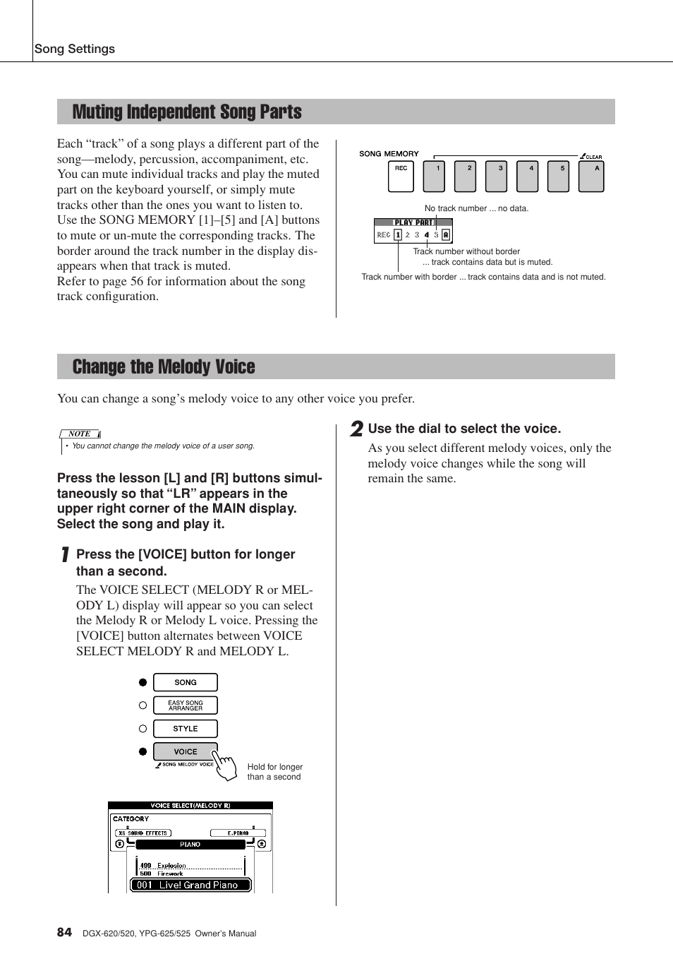 Muting independent song parts, Change the melody voice | Yamaha EN Keyboard User Manual | Page 84 / 142