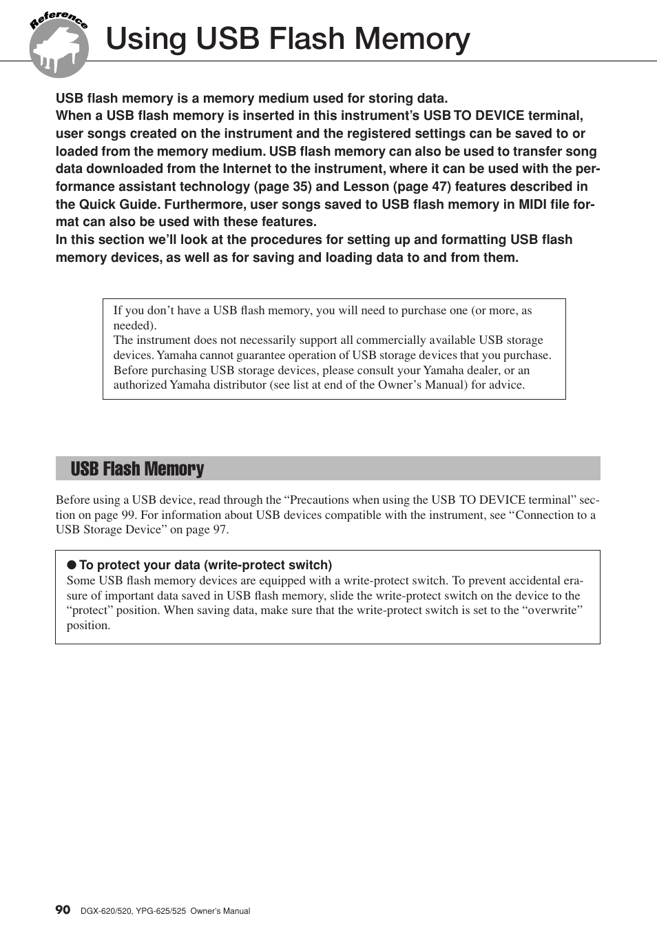 Using usb flash memory, Usb flash memory | Yamaha EN Keyboard User Manual | Page 90 / 142