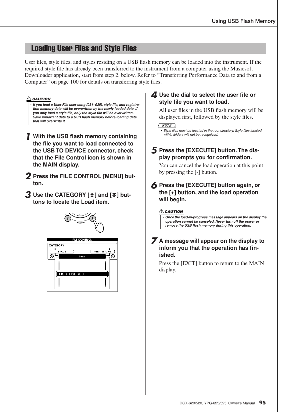 Loading user files and style files, Le, see “load- ing user files and style files | Yamaha EN Keyboard User Manual | Page 95 / 142